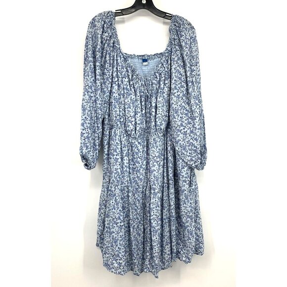 Old Navy Dress Blue Floral Print Mini Swing Long Sleeve - Picture 3 of 13